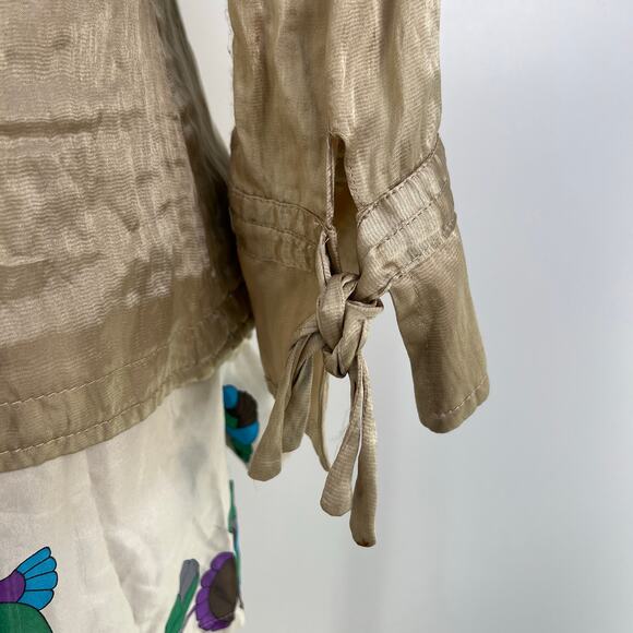 Javier Simorra Silk Jacket Tan Neutral Long Sleeves Ruffles - Picture 7 of 8
